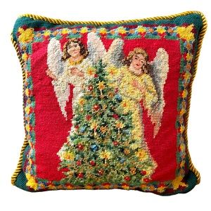 Vintage Embroidered Angels Pillow